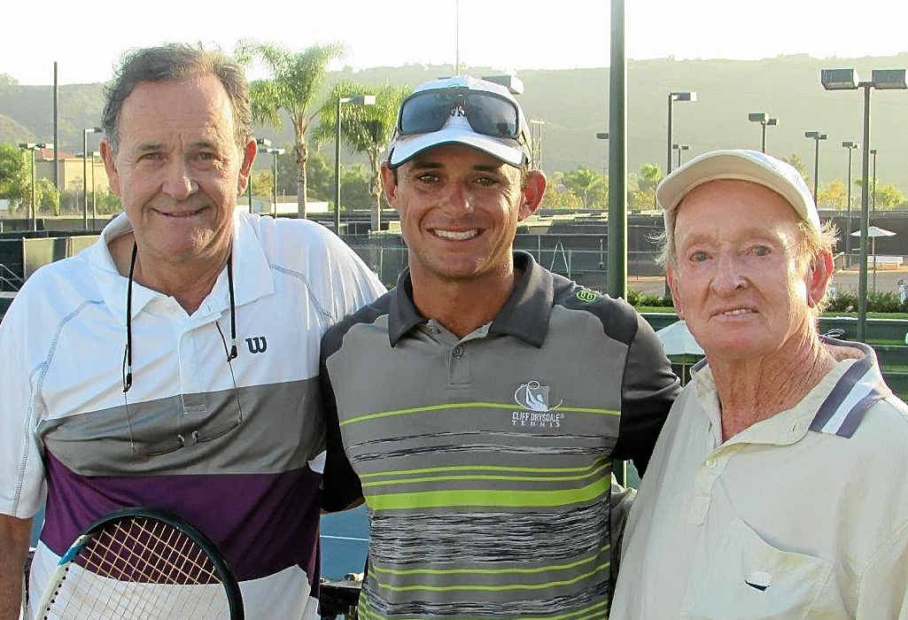 TOP COACH: Bryce Cunningham (centre) has the seal of approval from millionaire promoter Cliff Drysdale and living legend Rod ‘Rocket’ Laver. TOP COACH: Bryce Cunningham (centre) has the seal of approval from millionaire promoter Cliff Drysdale and living legend Rod ‘Rocket’ Laver.
